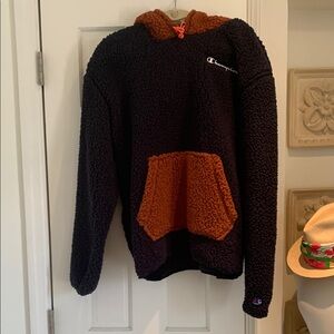 Champion Navy and Brown Sherpa Hoodie Sweater